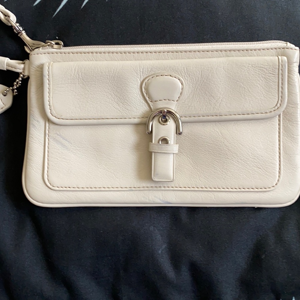 Coach Small Cream Leather Wristlet